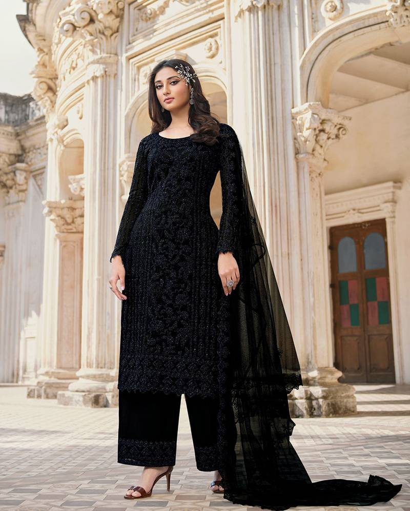 Black embroidered net salwar