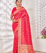 Red Color Women's Zari Silk Blend Banarasi Saree
