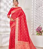  RED Color Women's Banarasi Zari Silk Saree
