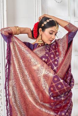 PURPLE Color Women's Banarasi Zari Silk Saree 2