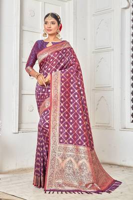 PURPLE Color Women's Banarasi Zari Silk Saree 1