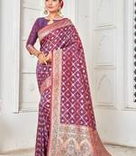 PURPLE Color Women's Banarasi Zari Silk Saree