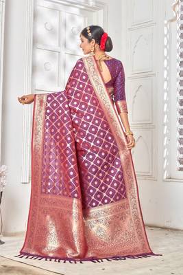 PURPLE Color Women's Banarasi Zari Silk Saree 3