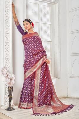 PURPLE Color Women's Banarasi Zari Silk Saree 4