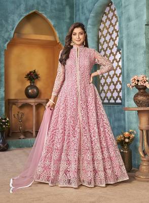 Pink embroidered net salwar Suit 2
