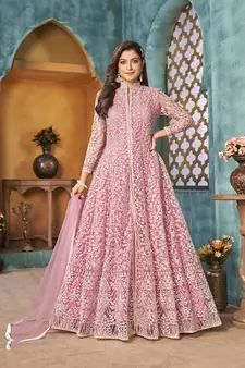 Pink embroidered net salwar Suit