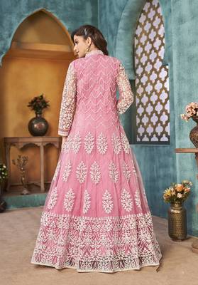Pink embroidered net salwar Suit 3