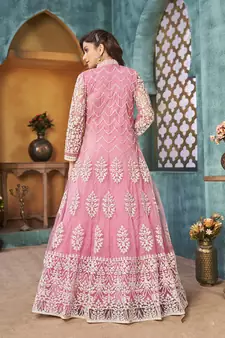 Pink embroidered net salwar Suit