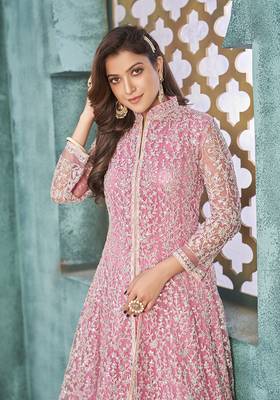 Pink embroidered net salwar Suit 4