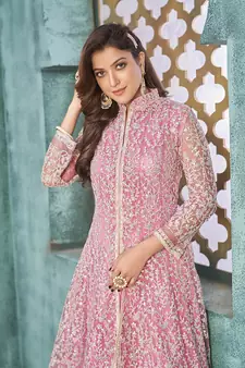 Pink embroidered net salwar Suit
