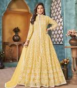 Yellow embroidered net salwar