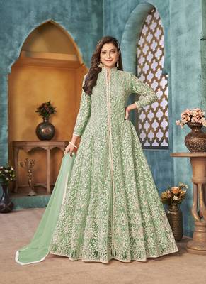 Sea-green embroidered net salwar 1