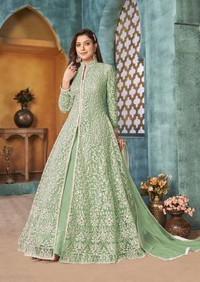 Sea-green embroidered net salwar 2
