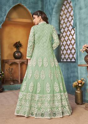 Sea-green embroidered net salwar 3