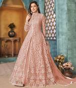 Peach embroidered net salwar