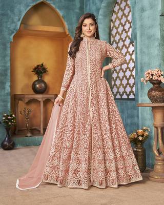 Peach embroidered net salwar kameez 2