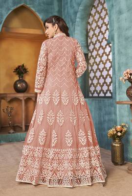 Peach embroidered net salwar kameez 3