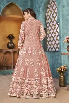 Peach embroidered net salwar kameez