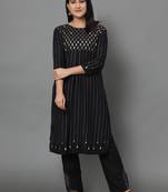 Black printed rayon ethnic-kurtis