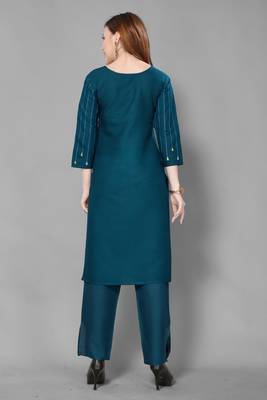 Teal-blue printed rayon ethnic-kurtis 4