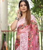 Pink Superb Soft Organza Lucknowi Thread Chikankari Work Saree