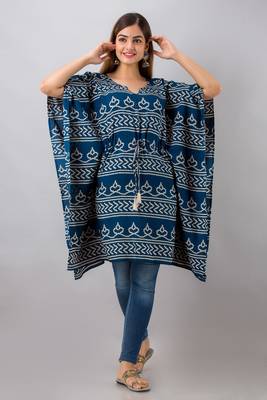 Teal-blue printed rayon ethnic-kurtis 1