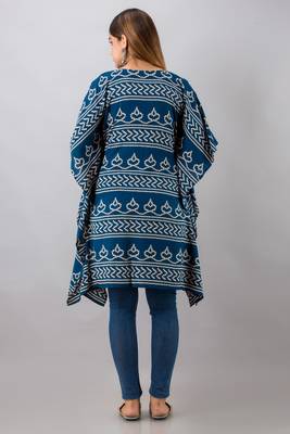 Teal-blue printed rayon ethnic-kurtis 2