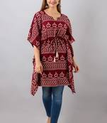 Dark-maroon printed rayon ethnic-kurtis