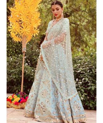 Sky Blue Silk Party Wear Lehenga Choli 1