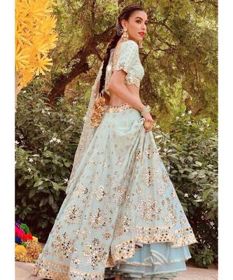 Sky Blue Silk Party Wear Lehenga Choli 3