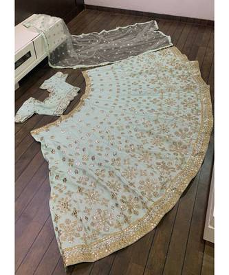 Sky Blue Silk Party Wear Lehenga Choli 4