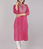 Designer Women's Rayon Bandhani Printed Straight Kurti