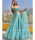 Sky Blue Net Party Wear Lehenga Choli