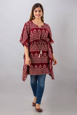 Dark-maroon printed rayon ethnic-kurtis 1