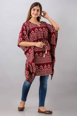 Dark-maroon printed rayon ethnic-kurtis 2