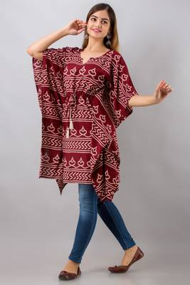 Dark-maroon printed rayon ethnic-kurtis 3