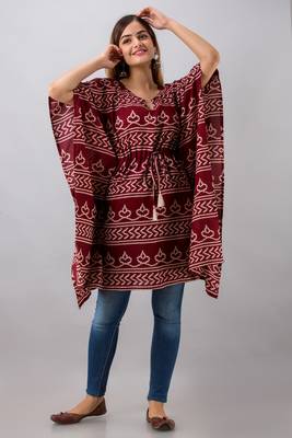 Dark-maroon printed rayon ethnic-kurtis 5