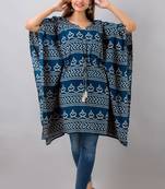 Teal-blue printed rayon ethnic-kurtis