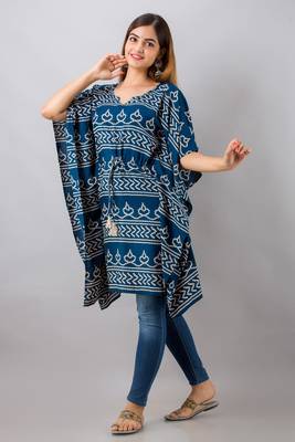 Teal-blue printed rayon ethnic-kurtis 3