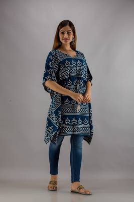 Teal-blue printed rayon ethnic-kurtis 5