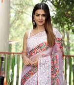 Purple Organza Lucknowi Thread Chikankari Work Saree