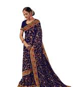 Navy blue embroidered georgette saree with blouse