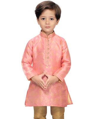 Pink woven silk boys-kurta-pyjama 2