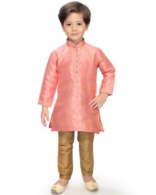 Pink woven silk boys-kurta-pyjama 1