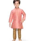 Pink woven silk boys-kurta-pyjama