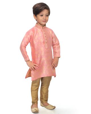 Pink woven silk boys-kurta-pyjama 5