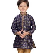 Blue woven silk boys-kurta-pyjama