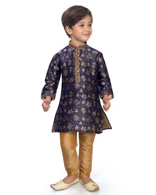 Blue woven silk boys-kurta-pyjama 2