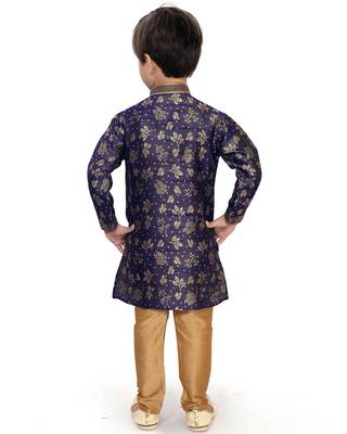Blue woven silk boys-kurta-pyjama 3