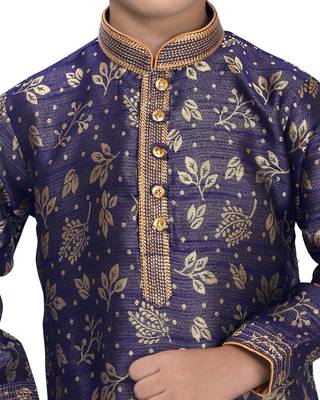 Blue woven silk boys-kurta-pyjama 4